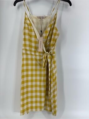 BCBGeneration Yellow and White Gingham Tie-Waist Sundress